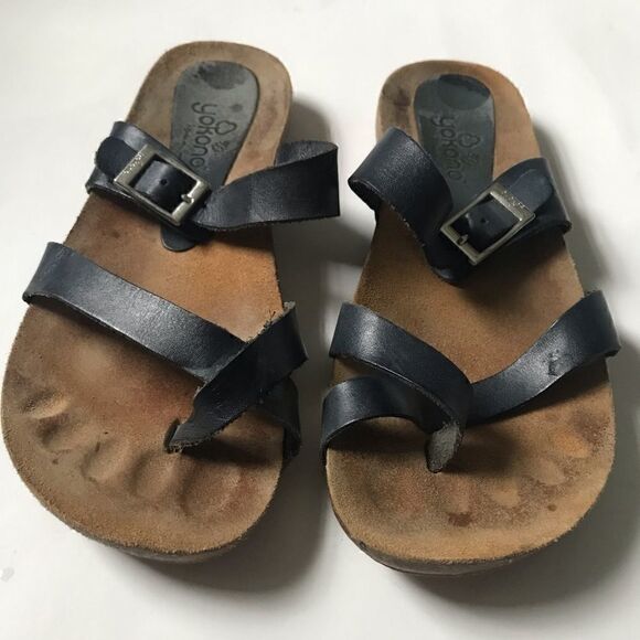 - Yokono blue leather buckle sandals with cork heel size 8 - Picture 2 of 8